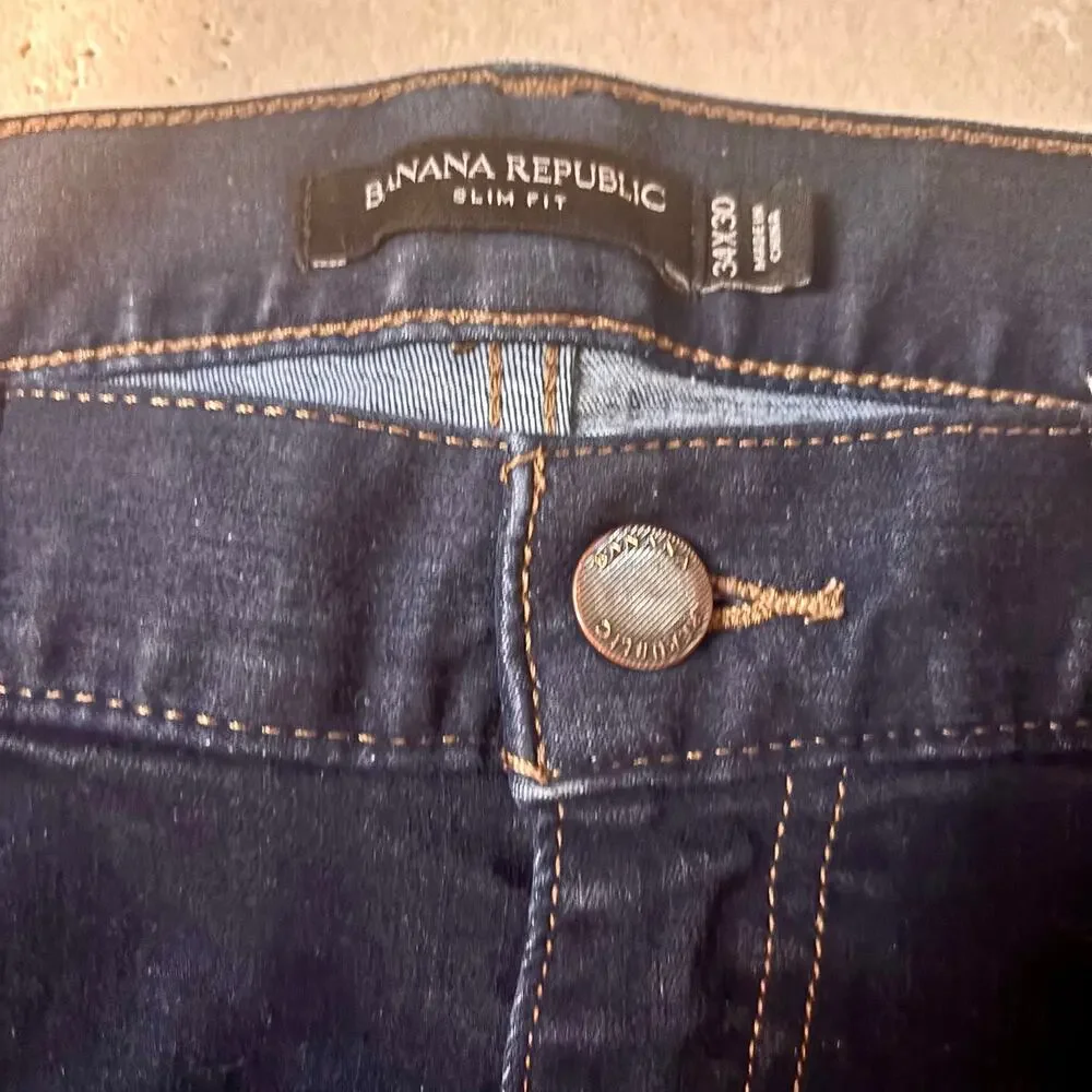 Banana Republic Rapid Movement Dark Wash Denim Slim Fit Jeans Men 34X30